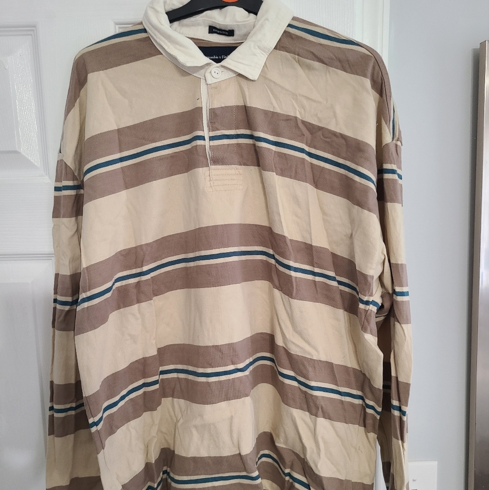 Abercrombie & Fitch Beige and Brown Striped Polo Shirt
